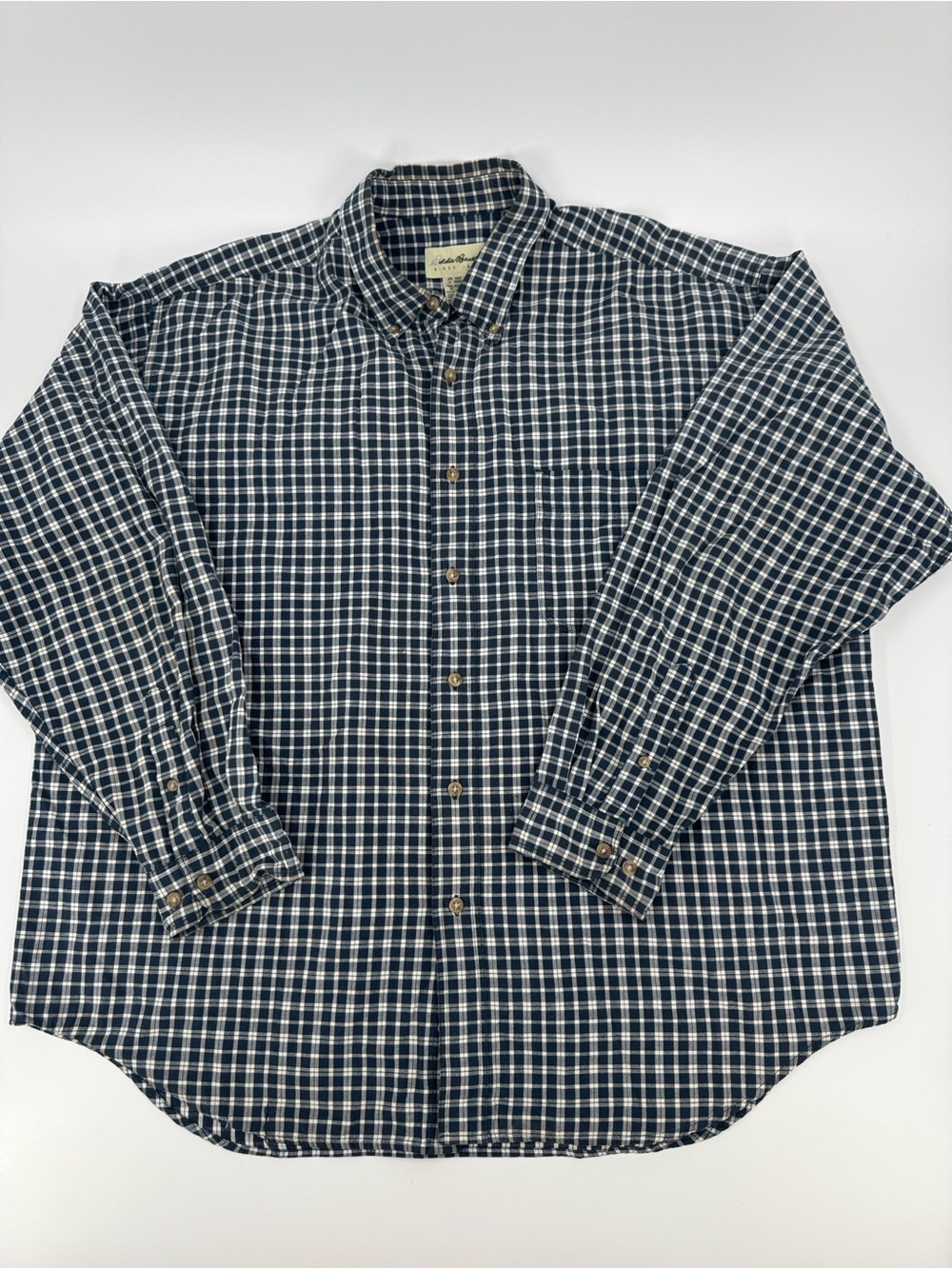 Eddie Bauer Navy and White Check Button-Down Shirt Size XL